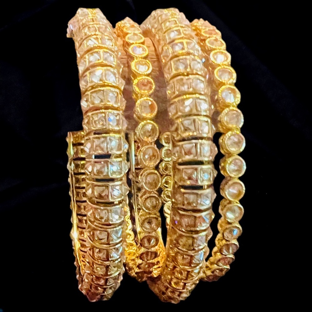 Gold and Clear Crystal Bangles – Set of Four
